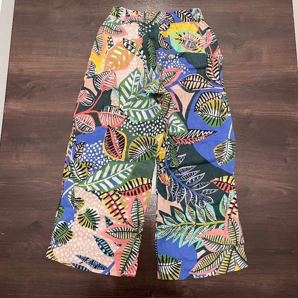100% Linen Cynthia Rowley Tropical/Floral Summer Wide Leg Pants - Size Small - Picture 3 of 8